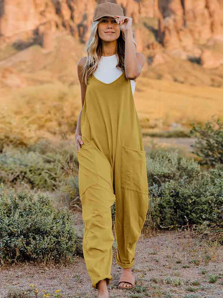 Full Size Sleeveless V-Neck Pocketed Jumpsuit