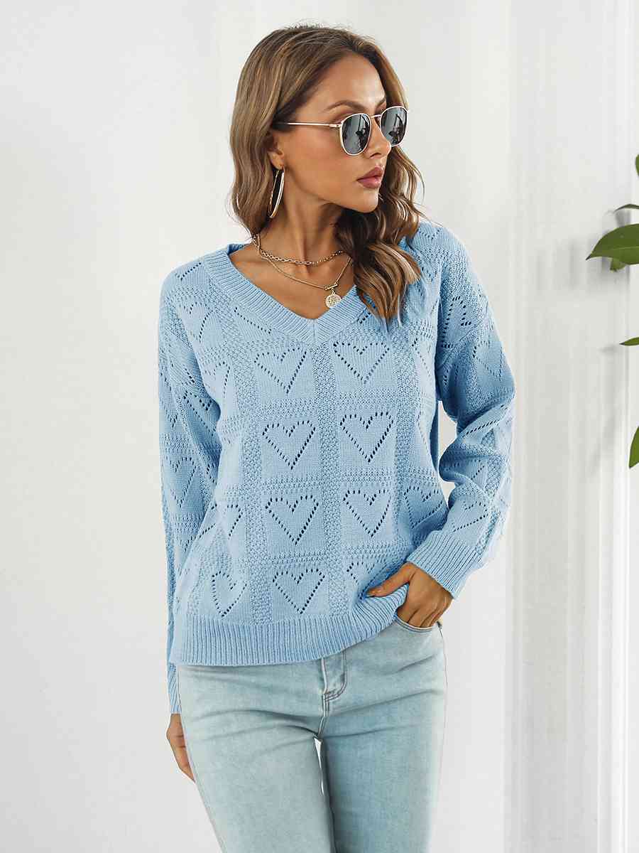 Openwork V-Neck Sweater