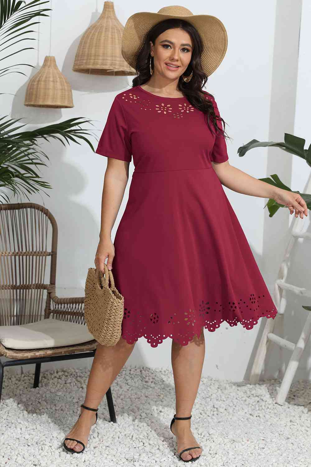 Plus Size Round Neck Openwork Dress