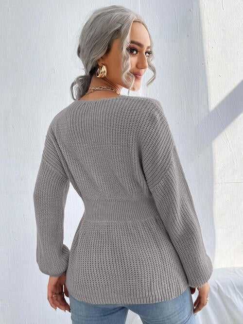 Notched Dropped Shoulder Knit Top